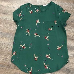 SOLD - Le Lis - Hunter green pheasant print blouse